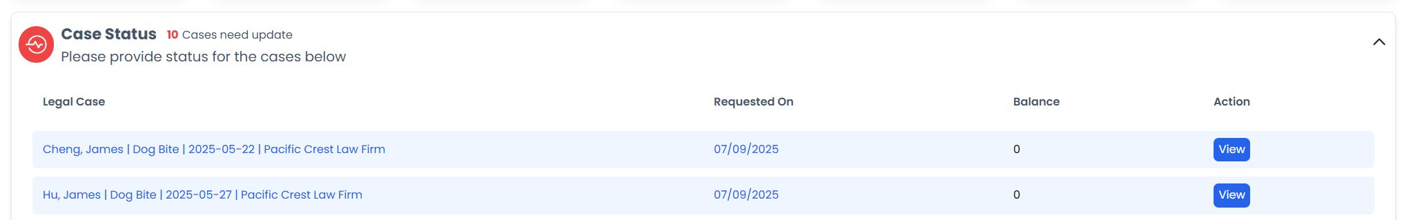Case Status Request Card